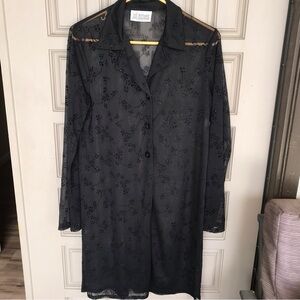 Jodi Michaels Long Lace Cardigan SzM Collar  3 Button Closure Knee Length